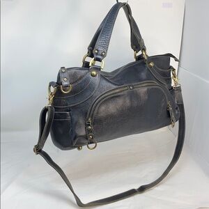 Ensoen Genuine Black Pebbled Leather Shoulder Bag